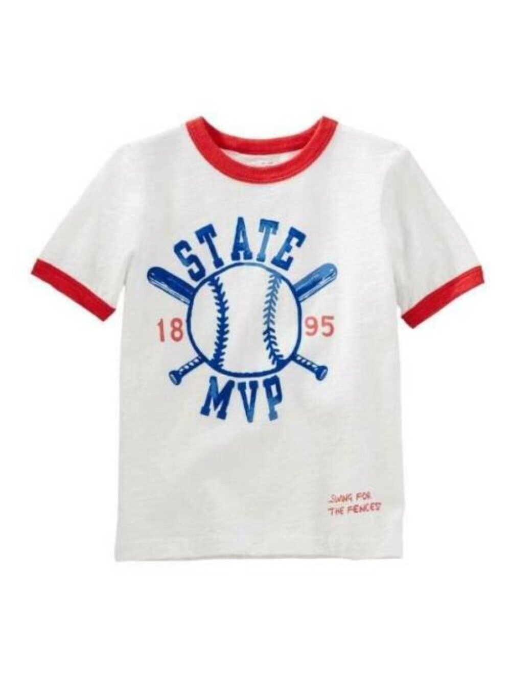 Oshkosh Shirt 6 Boys Baseball White State MVP Short Sleeve Crew Ringer Tee